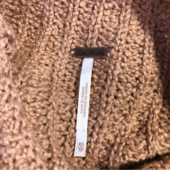 Free People Seasons Change Sweater In Almond Mock Neck Cable Knit - Picture 8 of 10